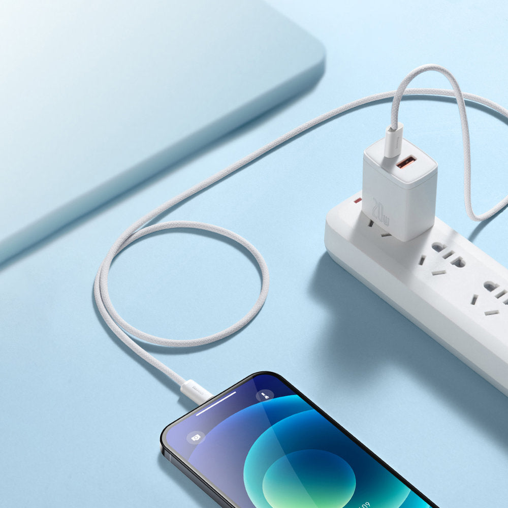 Câble de données et de charge USB-C - Lightning Baseus Dynamic Fast Charging, 20W, 2m, blanc CALD000102