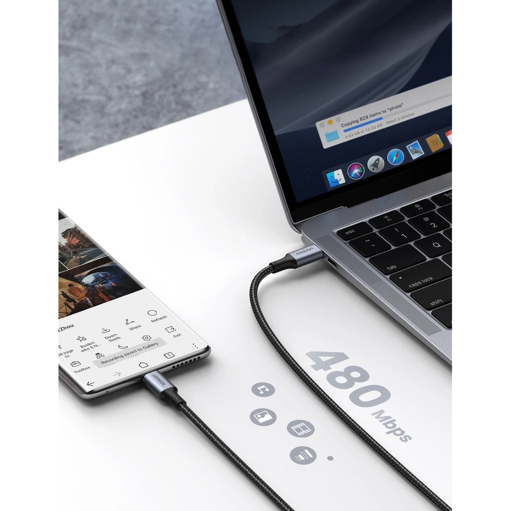 Câble de Données et de Charge USB-C - USB-C UGREEN US316, 100W, 0.5m, Gris