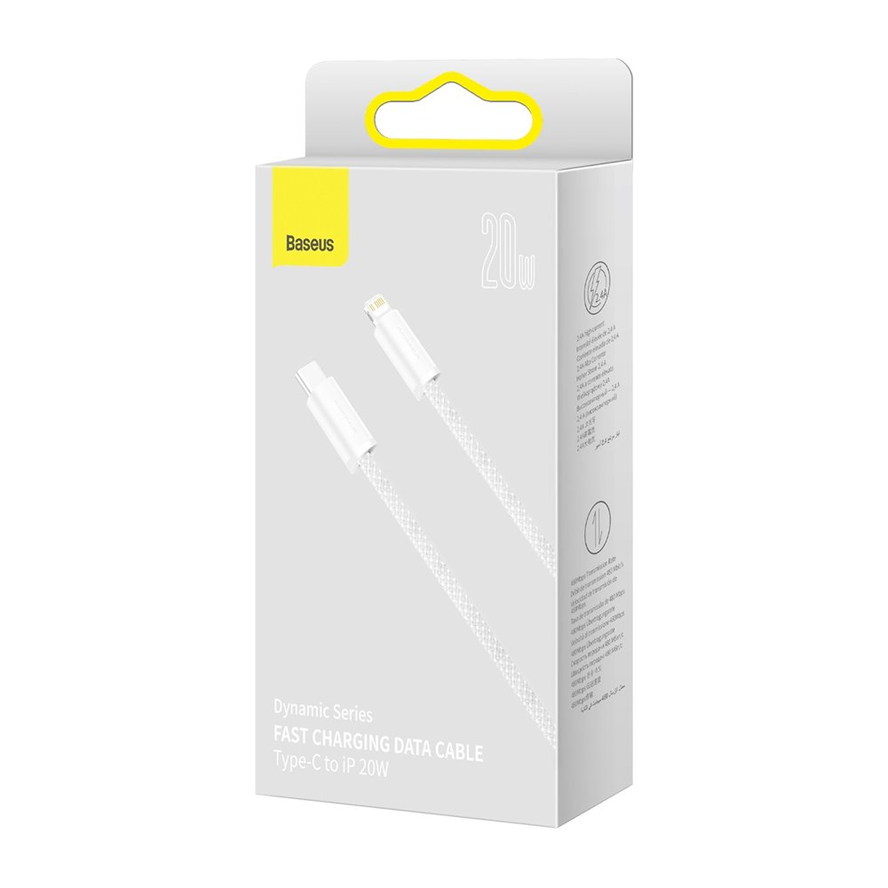 Câble de données et de charge USB-C - Lightning Baseus Dynamic Fast Charging, 20W, 2m, blanc CALD000102