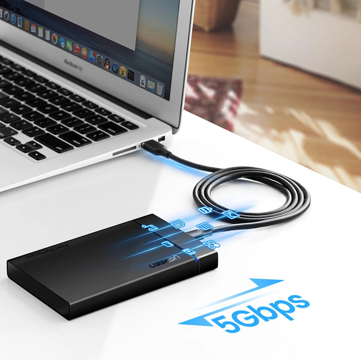 Câble de Données et de Charge USB-A - USB-C UGREEN US184, 18W, 0.5m, Noir