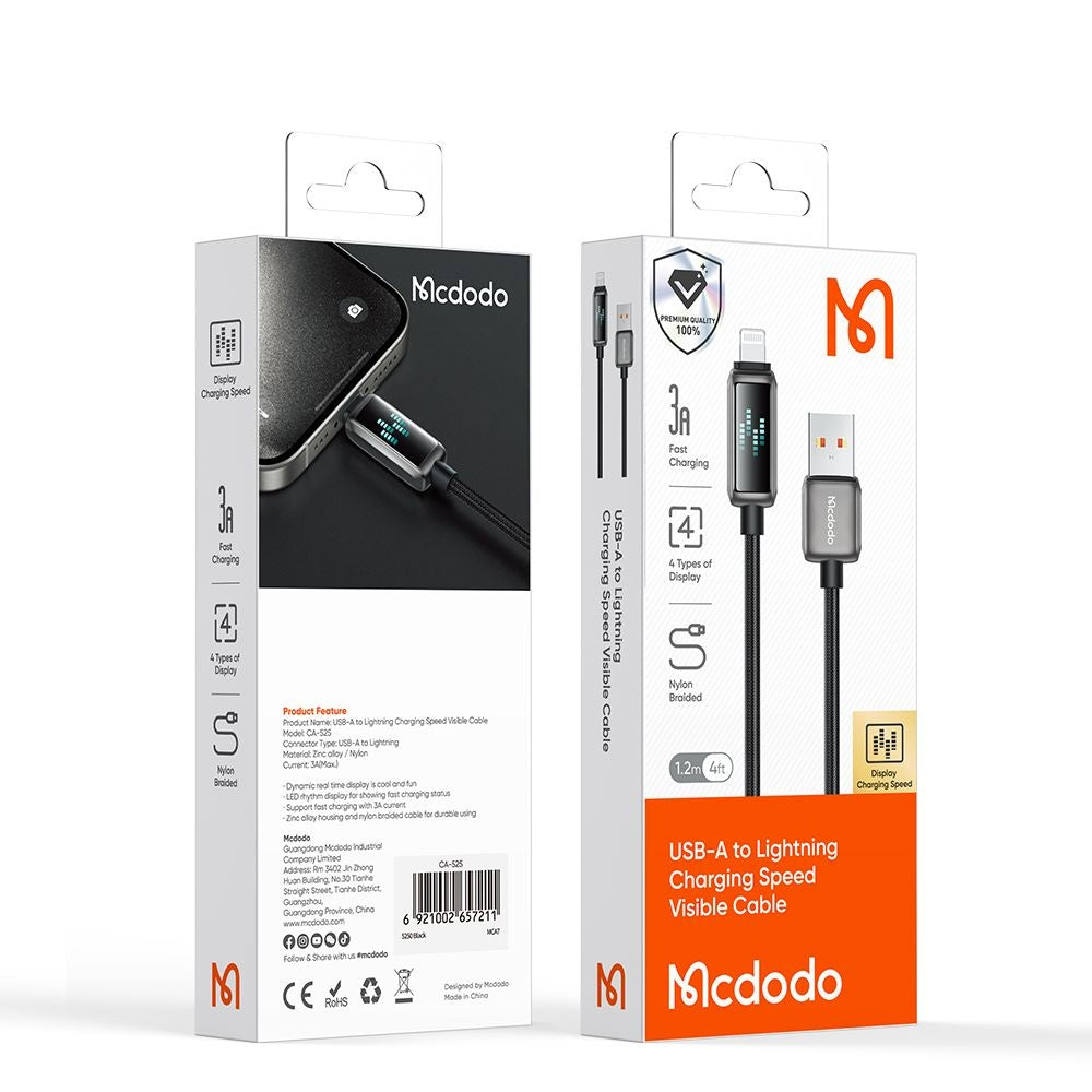 Câble de Données et de Charge USB-A - Lightning McDodo CA-5250 Display, 18W, 1.2m, Noir