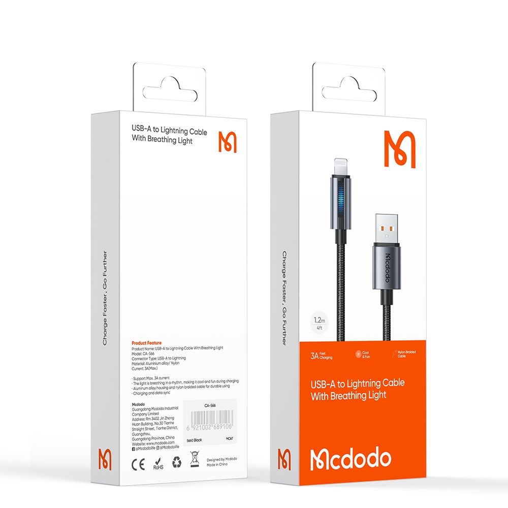 Câble de Données et de Charge USB-A - Lightning McDodo CA-5660, 18W, 1.2m, Noir