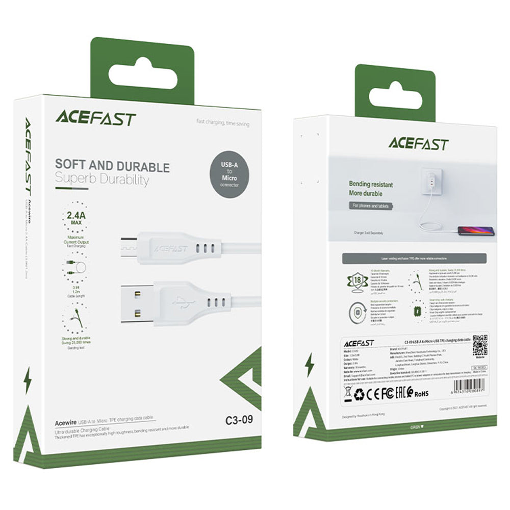Daten- und Ladekabel USB-A - microUSB Acefast C3-09, 18W, 1,2m, Weiß