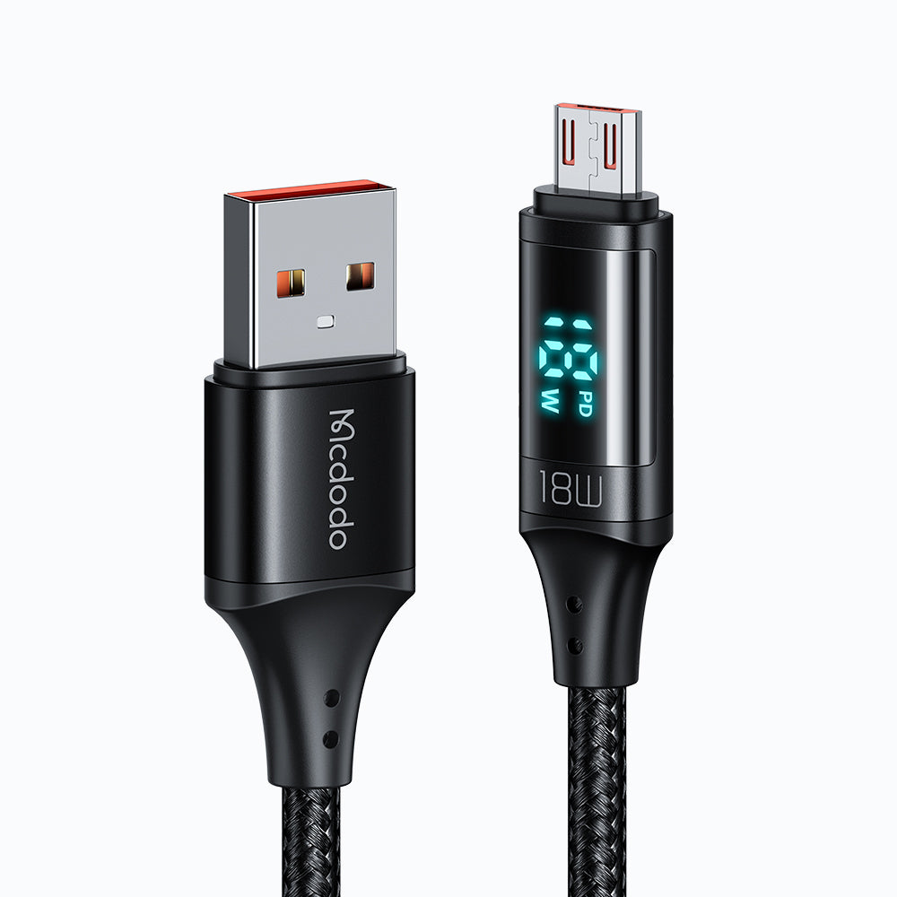 Câble de Données et de Charge USB-A - microUSB McDodo CA-1070 Display, 18W, 1.2m, Noir