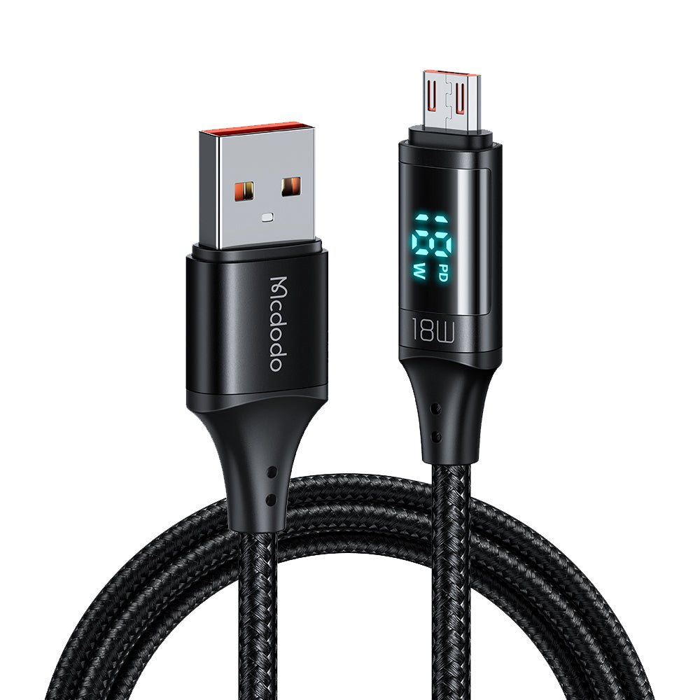 Câble de Données et de Charge USB-A - microUSB McDodo CA-1070 Display, 18W, 1.2m, Noir