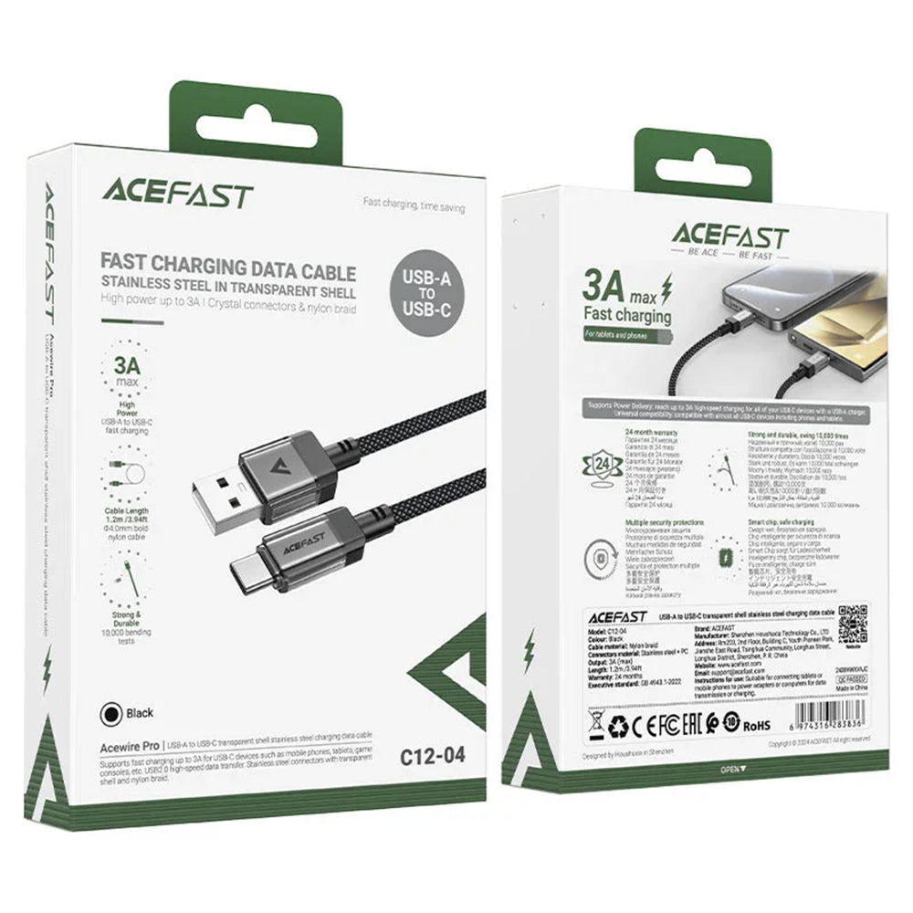 Daten- und Ladekabel USB-A - USB-C Acefast C12-04, 18W, 1,2m, Schwarz