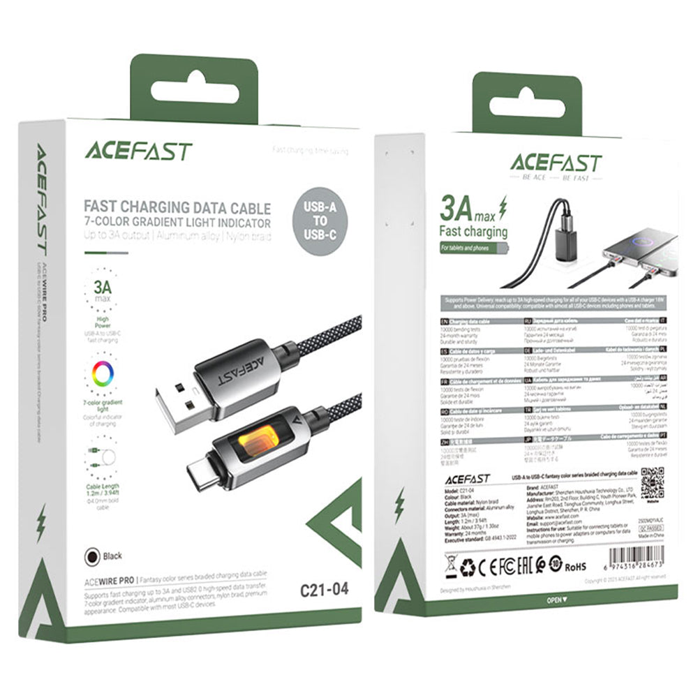 Daten- und Ladekabel USB-A - USB-C Acefast C21-04, 18W, 1.2m, Schwarz