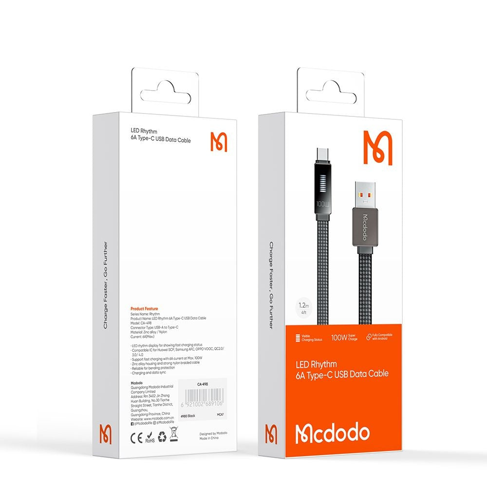 Câble de Données et de Charge USB-A - USB-C McDodo CA-4980 Rythm Display, 100W, 1.2m, Noir