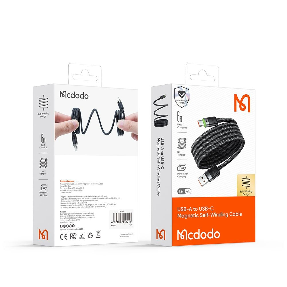 Câble de Données et de Charge USB-A - USB-C McDodo CA-5650 Self Winding, 66W, 1.2m, Noir