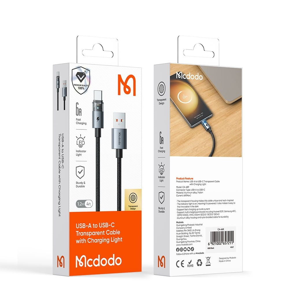 Câble de Données et de Charge USB-A - USB-C McDodo CA-6890, 66W, 1.2m, Noir