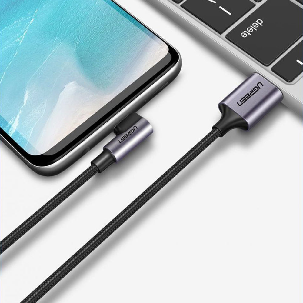 Câble de Données et de Charge USB-A - USB-C UGREEN US284 Angled, 18W, 0.5m, Gris