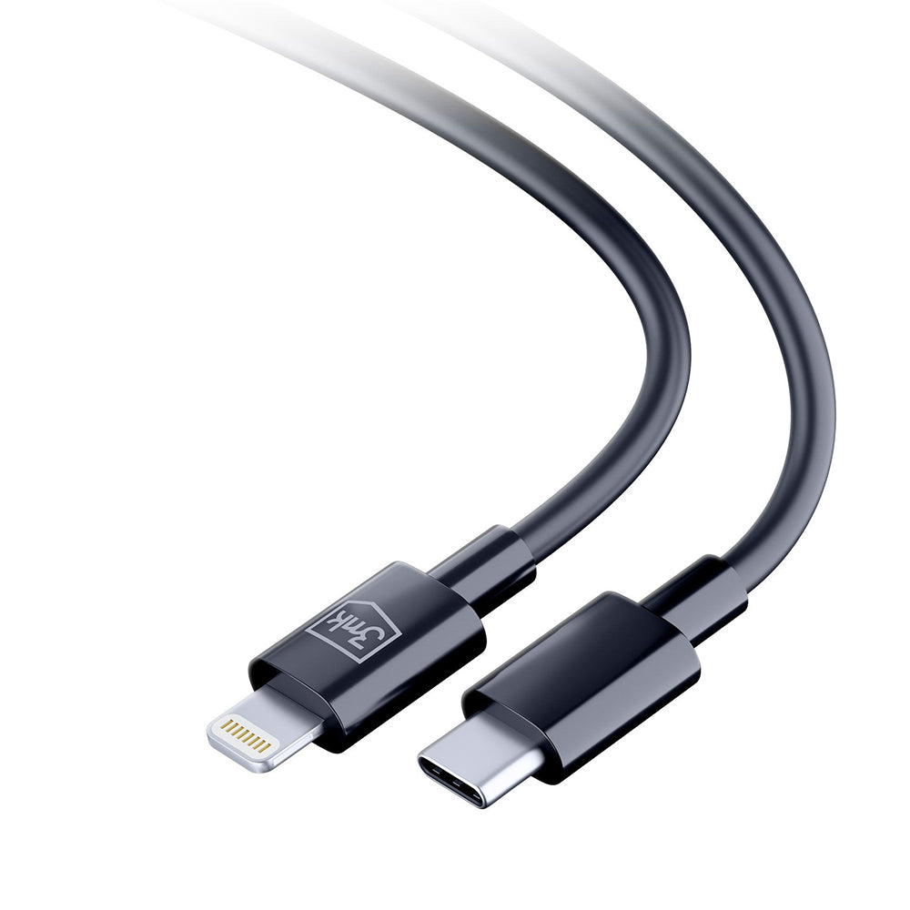 Câble de Données et de Charge USB-C - Lightning 3MK Hyper, 20W, 1.2m, Noir