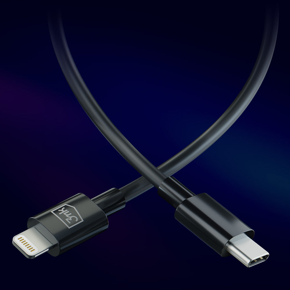 Câble de Données et de Charge USB-C - Lightning 3MK Hyper, 20W, 1.2m, Noir