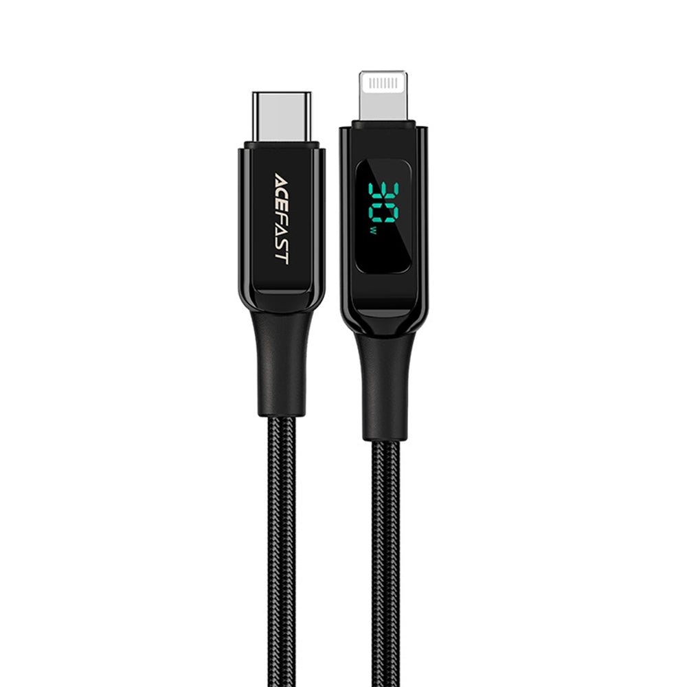 Câble de données et de charge USB-C - Lightning Acefast C6-01 Display, 20W, 1.2m, Noir