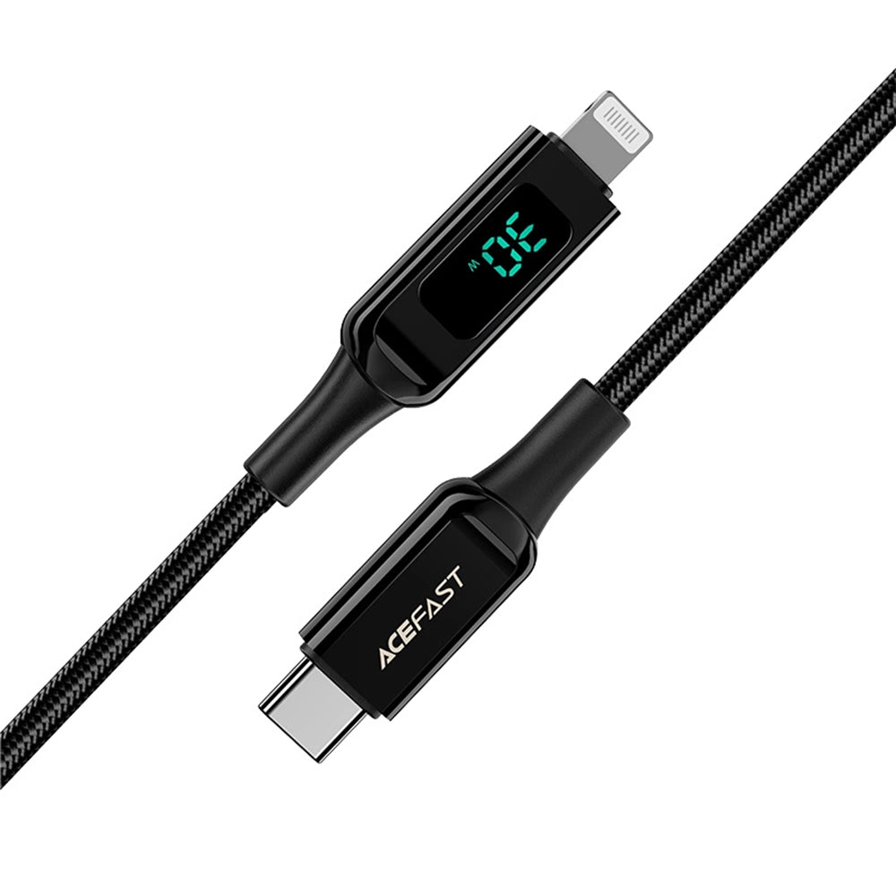 Câble de données et de charge USB-C - Lightning Acefast C6-01 Display, 20W, 1.2m, Noir