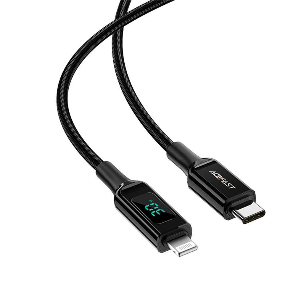 Câble de données et de charge USB-C - Lightning Acefast C6-01 Display, 20W, 1.2m, Noir