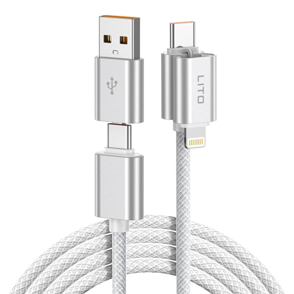 Câble de Données et de Charge USB-C / USB-A - USB-C / Lightning Lito LD21, 100W, 1m, Blanc