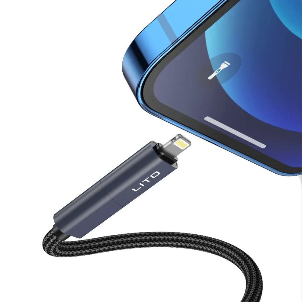 Câble de Données et de Charge USB-C / USB-A - USB-C / Lightning Lito LD21, 100W, 1m, Blanc