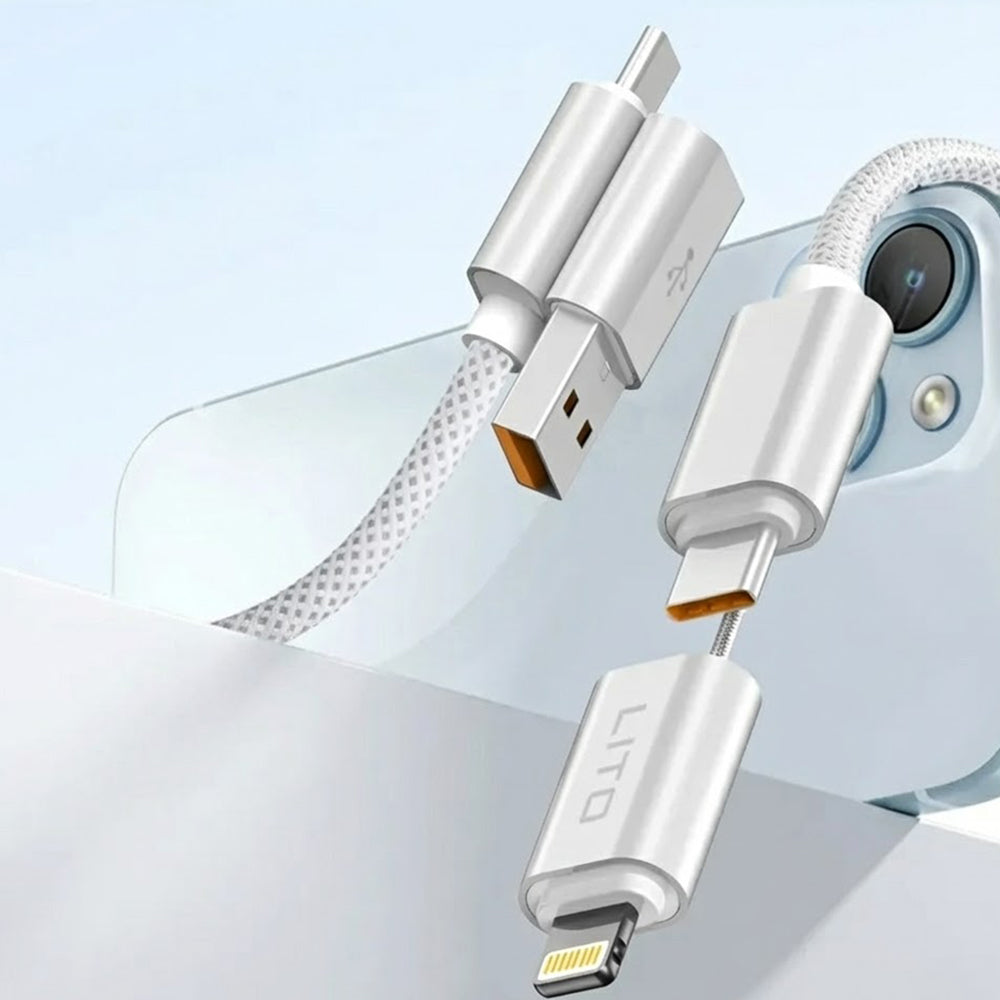 Câble de Données et de Charge USB-C / USB-A - USB-C / Lightning Lito LD21, 100W, 1m, Blanc