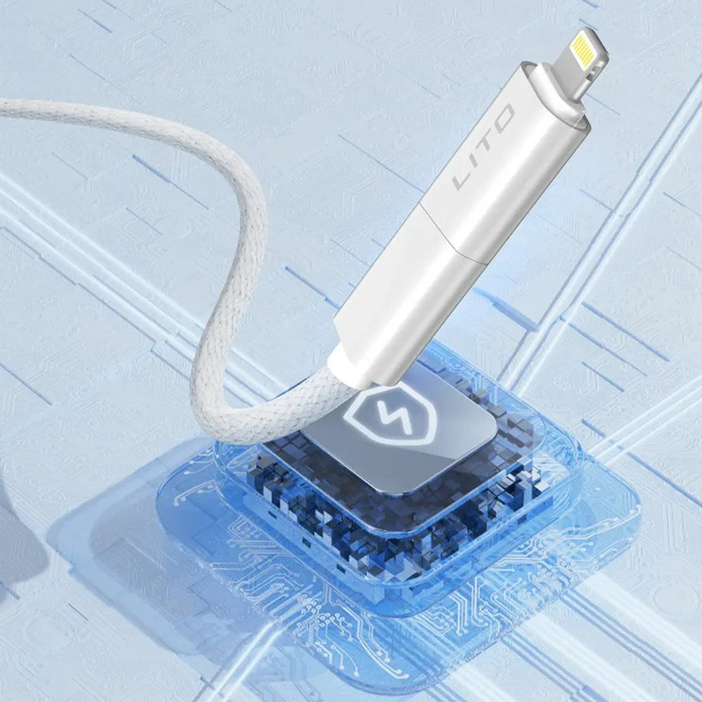 Câble de Données et de Charge USB-C / USB-A - USB-C / Lightning Lito LD21, 100W, 1m, Blanc