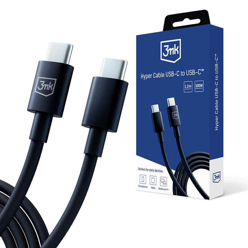 Câble de Données et de Charge USB-C - USB-C 3MK Hyper, 100W, 1.2m, Noir