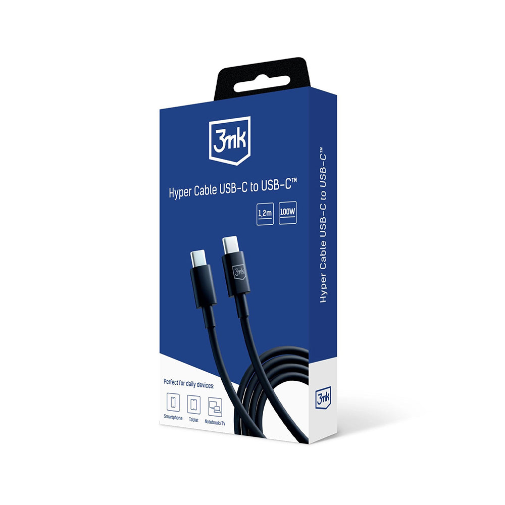 Câble de Données et de Charge USB-C - USB-C 3MK Hyper, 100W, 1.2m, Noir