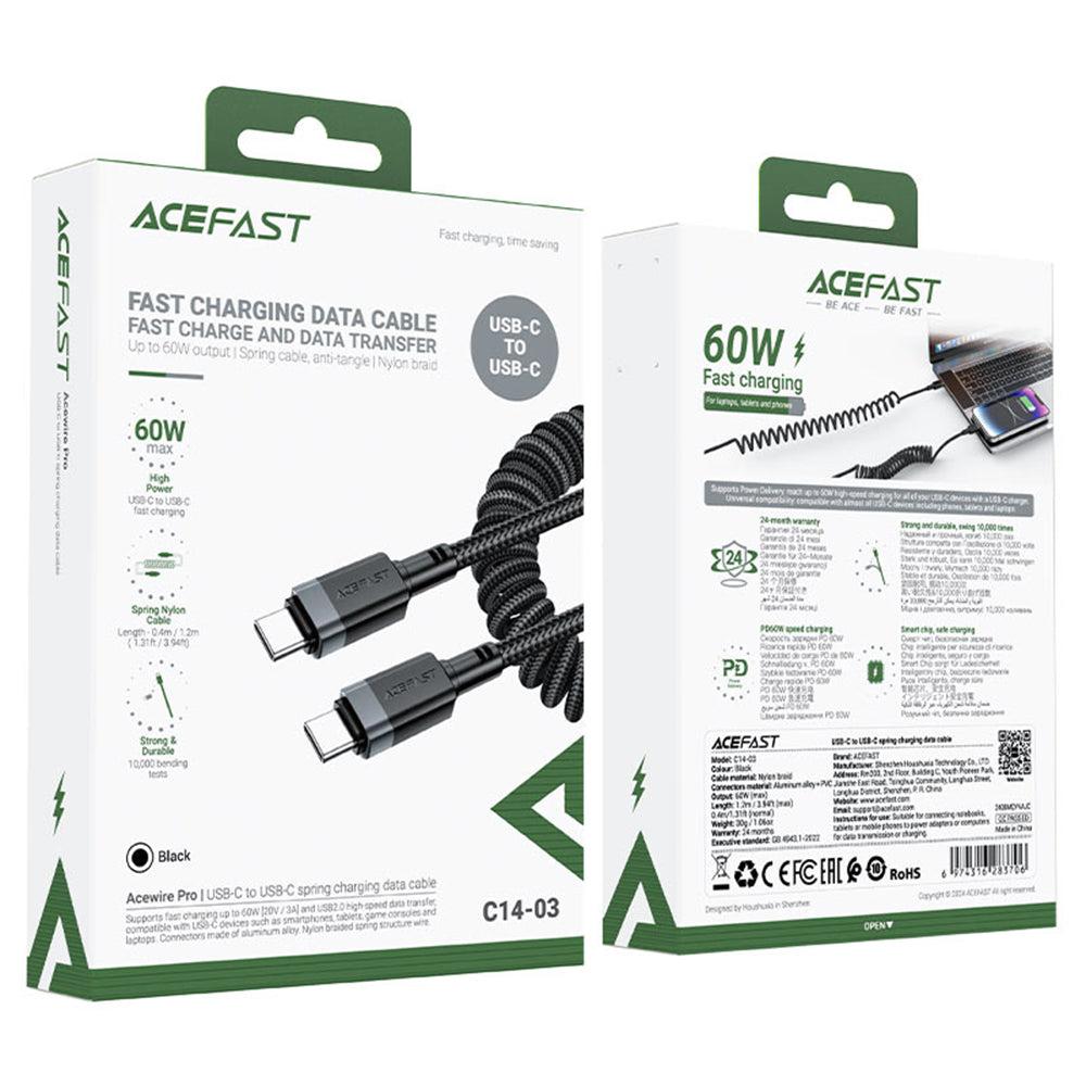 Daten- und Ladekabel USB-C - USB-C Acefast C14-03, 60W, 1,2m, Schwarz
