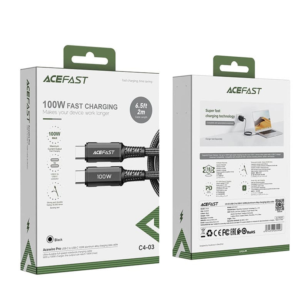 Daten- und Ladekabel USB-C - USB-C Acefast C4-03, 100W, 2m, Schwarz