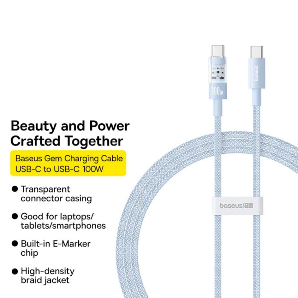 Câble de Données et de Charge USB-C - USB-C Baseus Gem, 100W, 2m, Bleu P10373000311-01