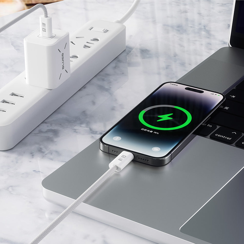 Câble de Données et de Charge USB-C - USB-C Blueo, 100W, 2m, Blanc