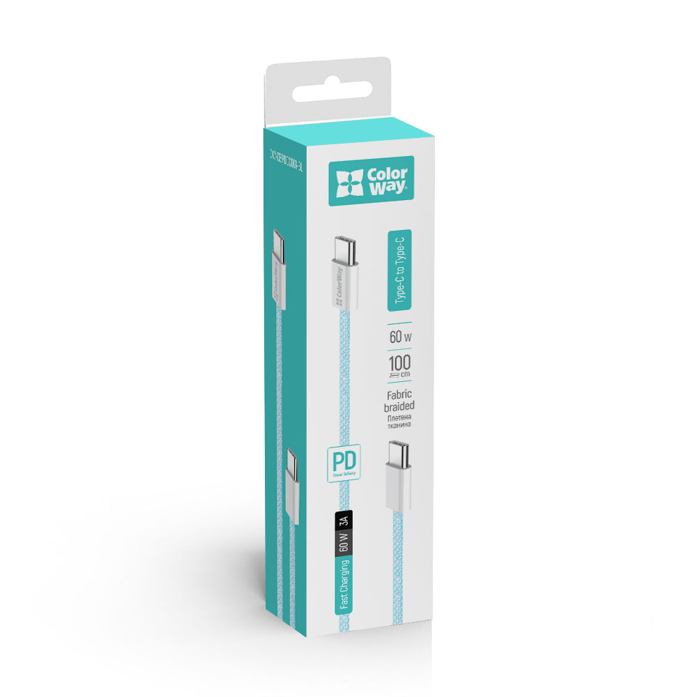 USB-C Data and Charging Cable - USB-C ColorWay CW-CBPDCC061, 60W, 1m, Blue