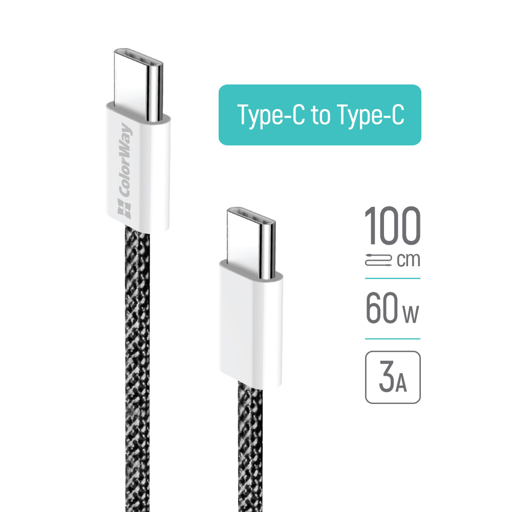 USB-C Daten- und Ladekabel - USB-C ColorWay CW-CBPDCC061, 60W, 1m, Schwarz