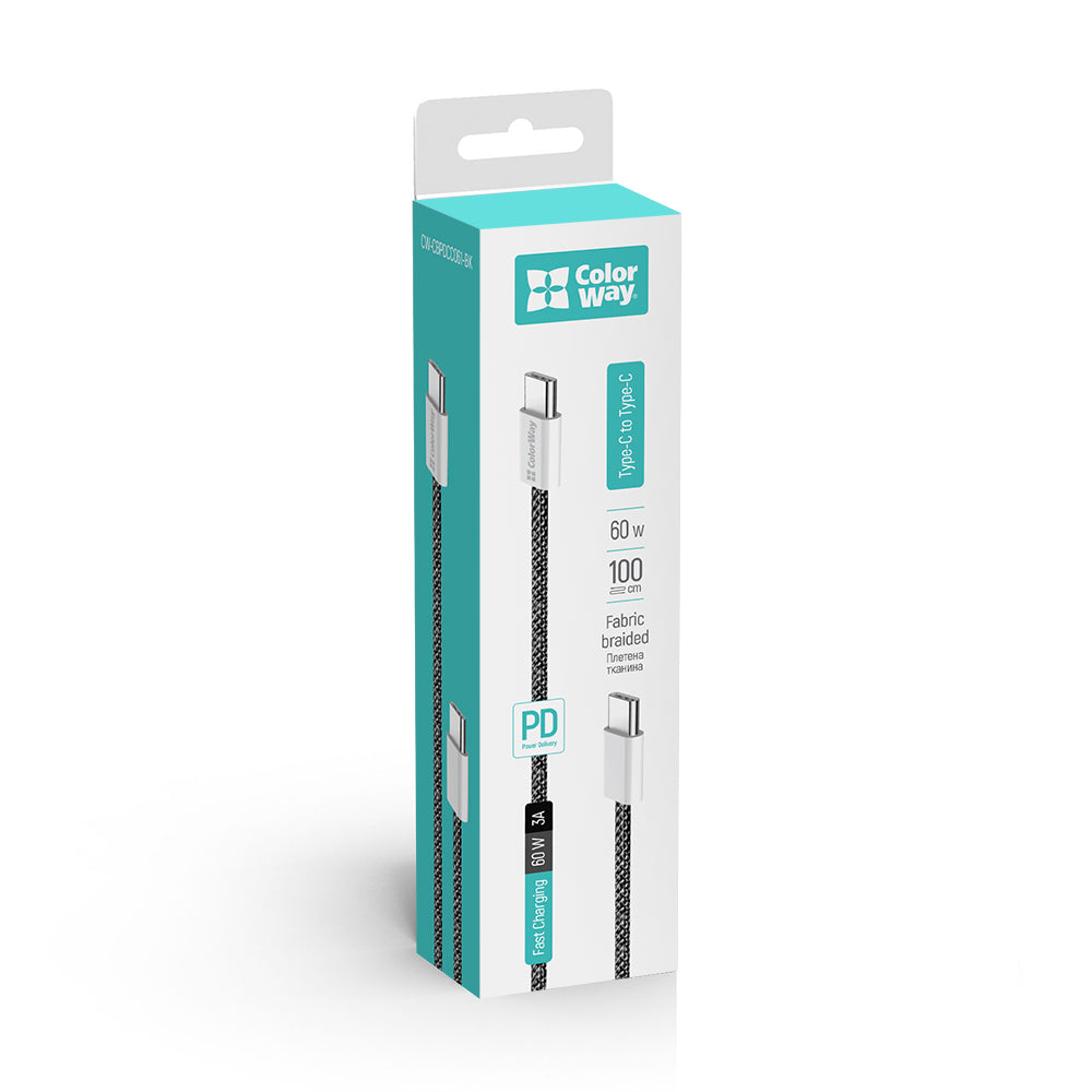 USB-C Daten- und Ladekabel - USB-C ColorWay CW-CBPDCC061, 60W, 1m, Schwarz