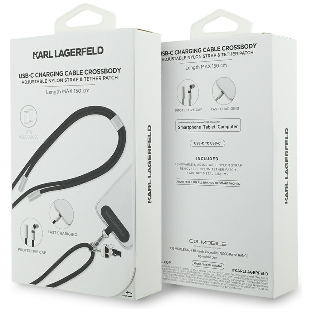 Daten- und Ladekabel USB-C - USB-C Karl Lagerfeld Ikonik Charm, 100W, 1,5m, Schwarz