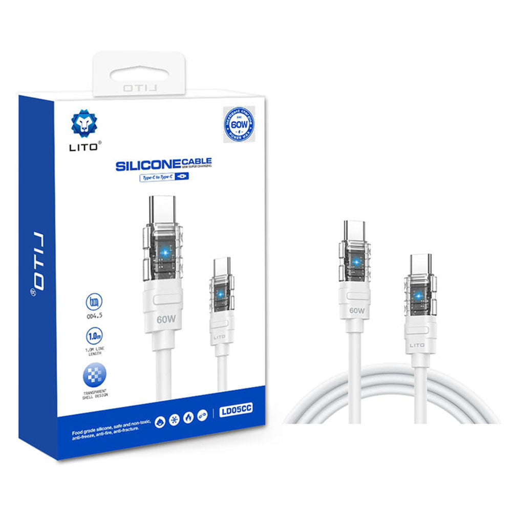 Daten- und Ladekabel USB-C - USB-C Lito LD05, 60W, 1m, Weiß