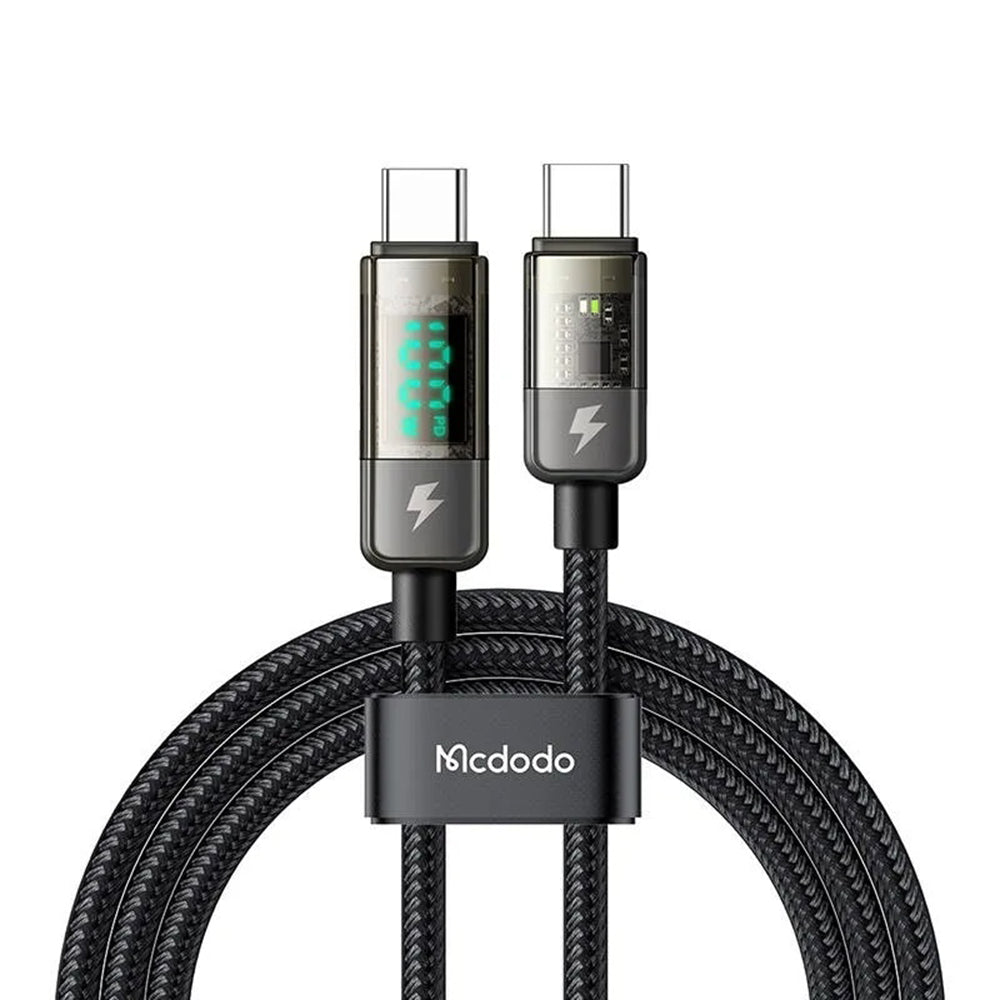 Câble de Données et de Charge USB-C - USB-C McDodo CA-3610 Affichage Auto Power Off, 100W, 1.2m, Noir
