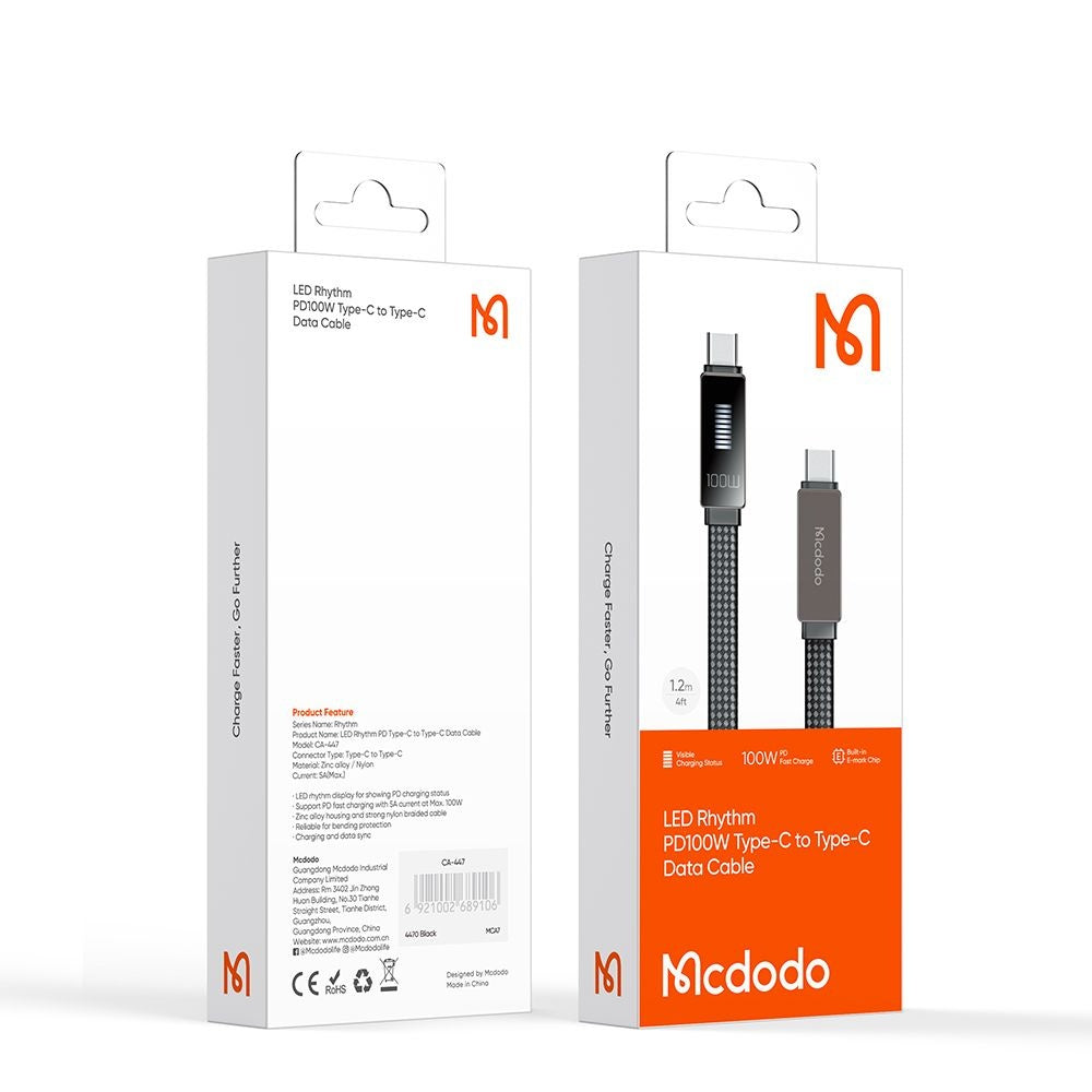 Câble de Données et de Charge USB-C - USB-C McDodo CA-4470 Rythm Display, 100W, 1.2m, Noir