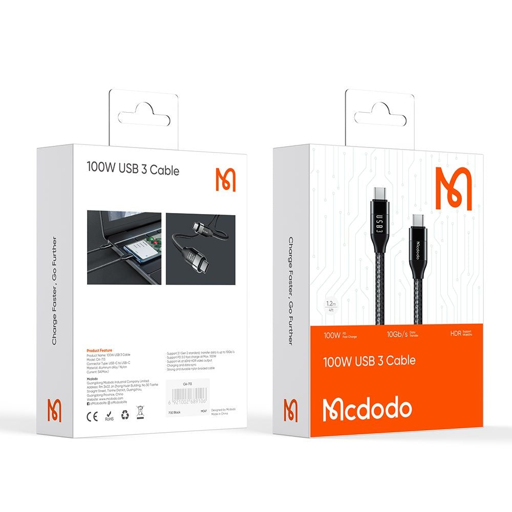 USB-C Daten- und Ladekabel - USB-C McDodo CA-7132, 100W, 1.2m, Schwarz