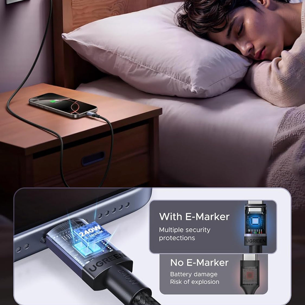 Câble de Données et de Charge USB-C - USB-C UGREEN L532, 240W, 0.5m, Gris