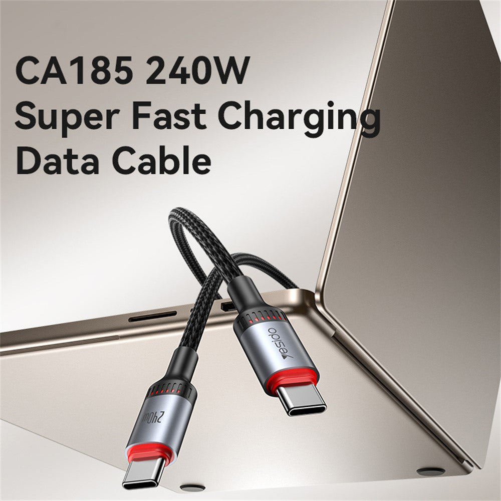 Câble de données et de charge USB-C - USB-C Yesido CA186, 240W, 2m, Noir
