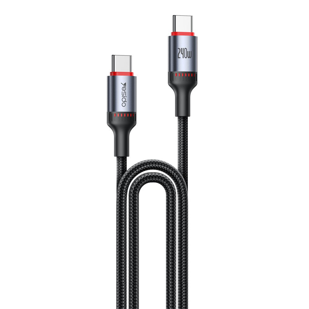 Câble de données et de charge USB-C - USB-C Yesido CA186, 240W, 2m, Noir