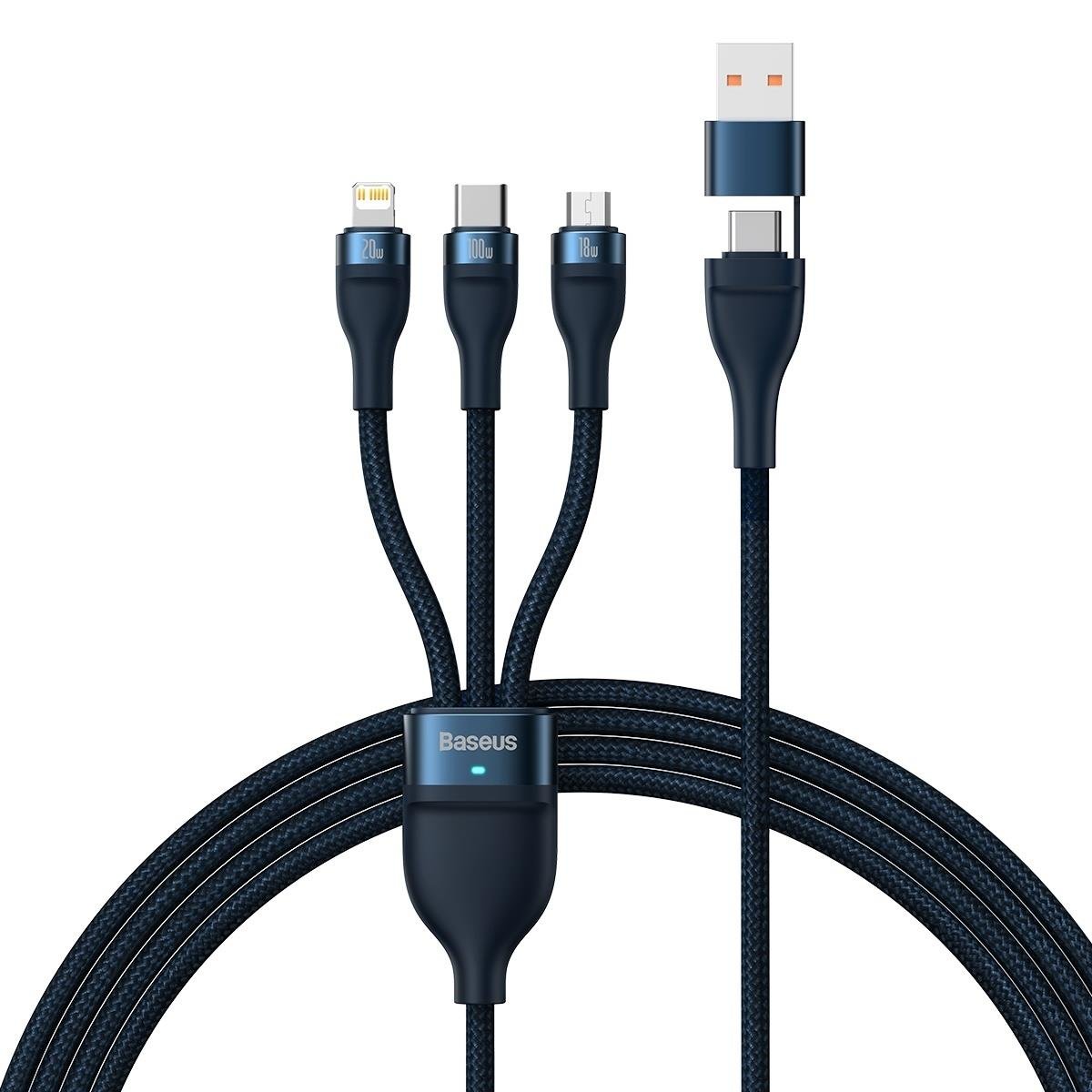 USB-C / USB-A Ladekabel - Lightning / microUSB / USB-C Baseus Flash Series II, 100W, 1,2m, Marineblau CASS030103