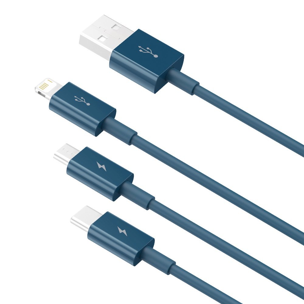 Câble de charge USB-A - Lightning / microUSB / USB-C Baseus Superior 3in1 Series, 20W, 1.5m, Bleu CAMLTYS-03