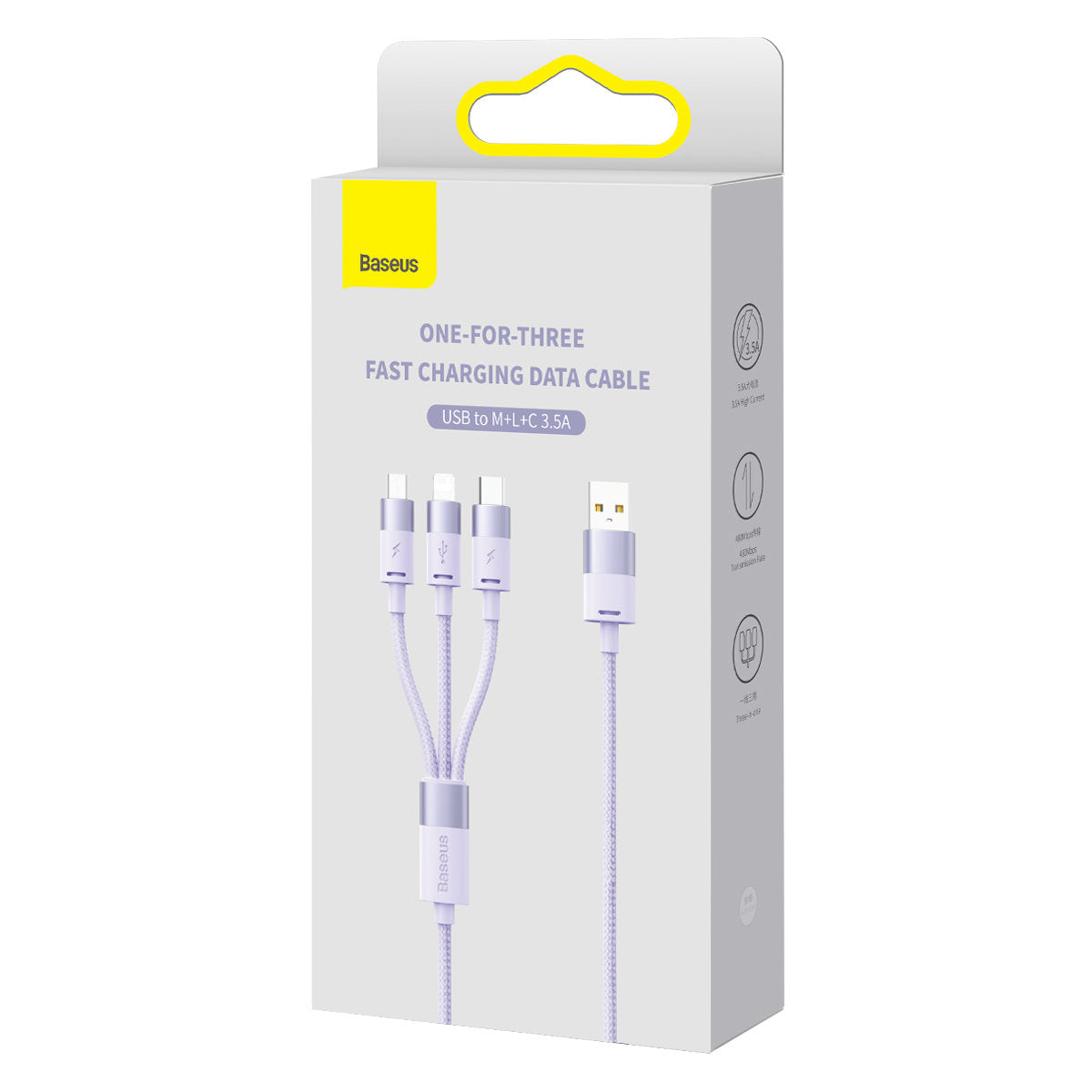 Câble de Chargement USB-A - Lightning / microUSB / USB-C Baseus StarSpeed 3en1, 20W, 1.2m, Mauve CAXS000005