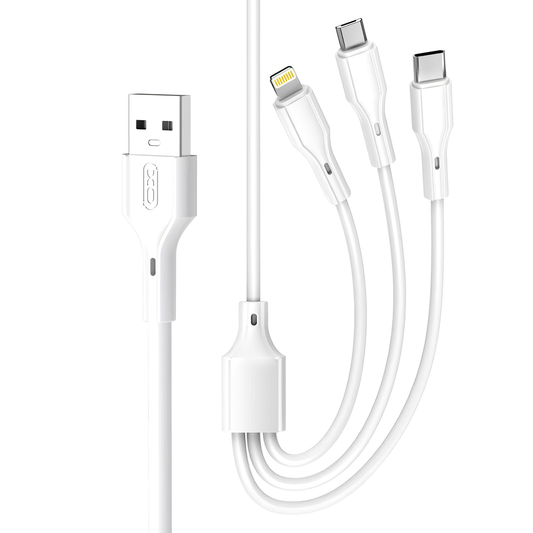 Câble de charge USB-A - Lightning / microUSB / USB-C XO Design NB230 3in1, 20W, 1m, blanc