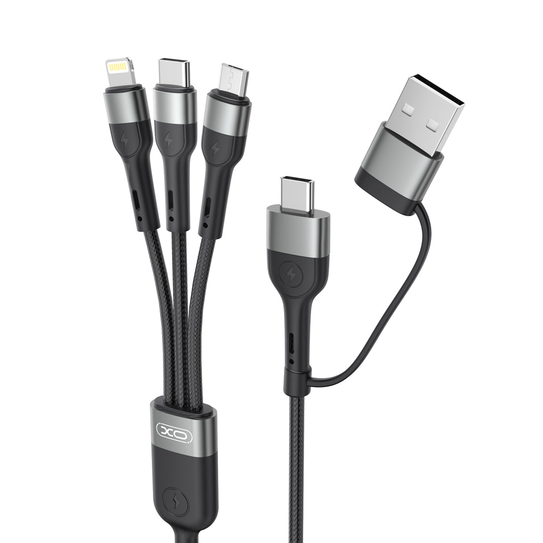 Câble de charge USB-A / USB-C - Lightning / microUSB / USB-C XO Design NB254 3in1, 60W, 1.2m, Noir