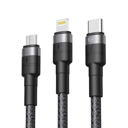 Câble de Chargement USB-A - Lightning / microUSB / USB-C XO Design NB-Q191 3en1, 66W, 1.2m, Noir