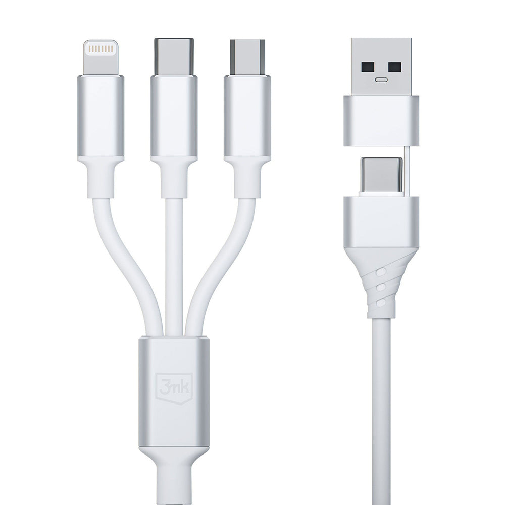 3MK Hyper 3in1 Ladekabel 1.5m | USB-A/C auf Lightning/microUSB/USB-C | Weiß