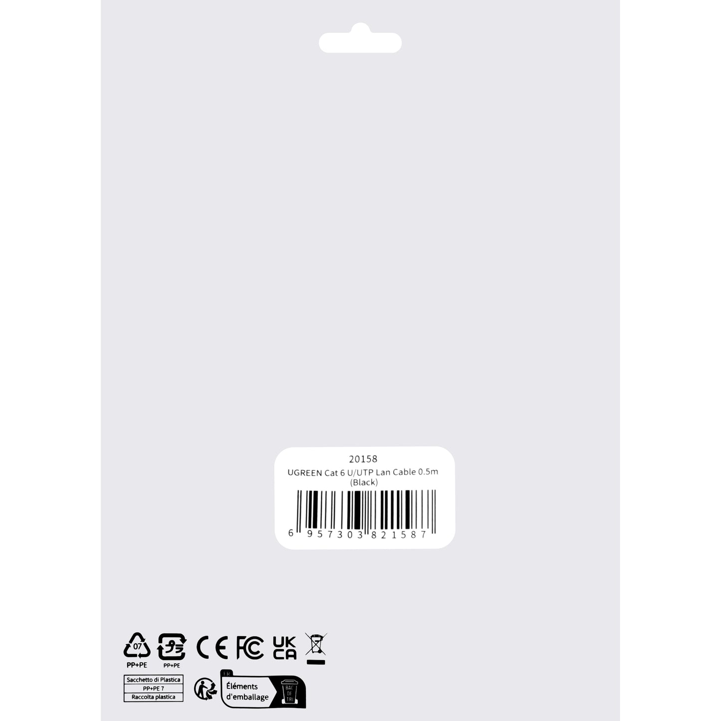 Netzwerkkabel UGREEN NW102, UTP, Cat6, 0.5m, Schwarz