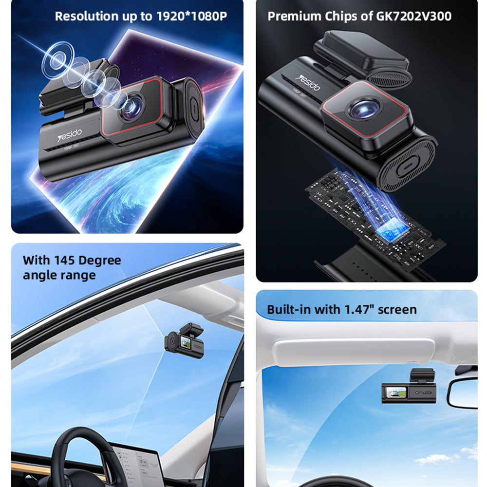 Caméra Auto Yesido KM21, 1080P, Wi-Fi, Affichage 1.47 pouces